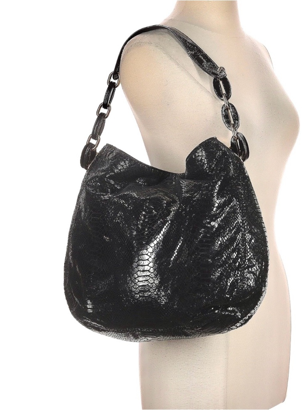 Michael Kors Black snake embossed leather Slouchy Hobo Shoulder Bag